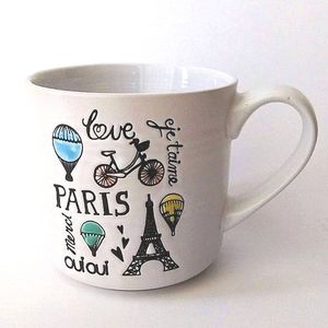 LG PARIS JE T'AIME PRINT HAND THROWN STONEWARE MUG HOME DRINKWARE BEVERAGE CUP